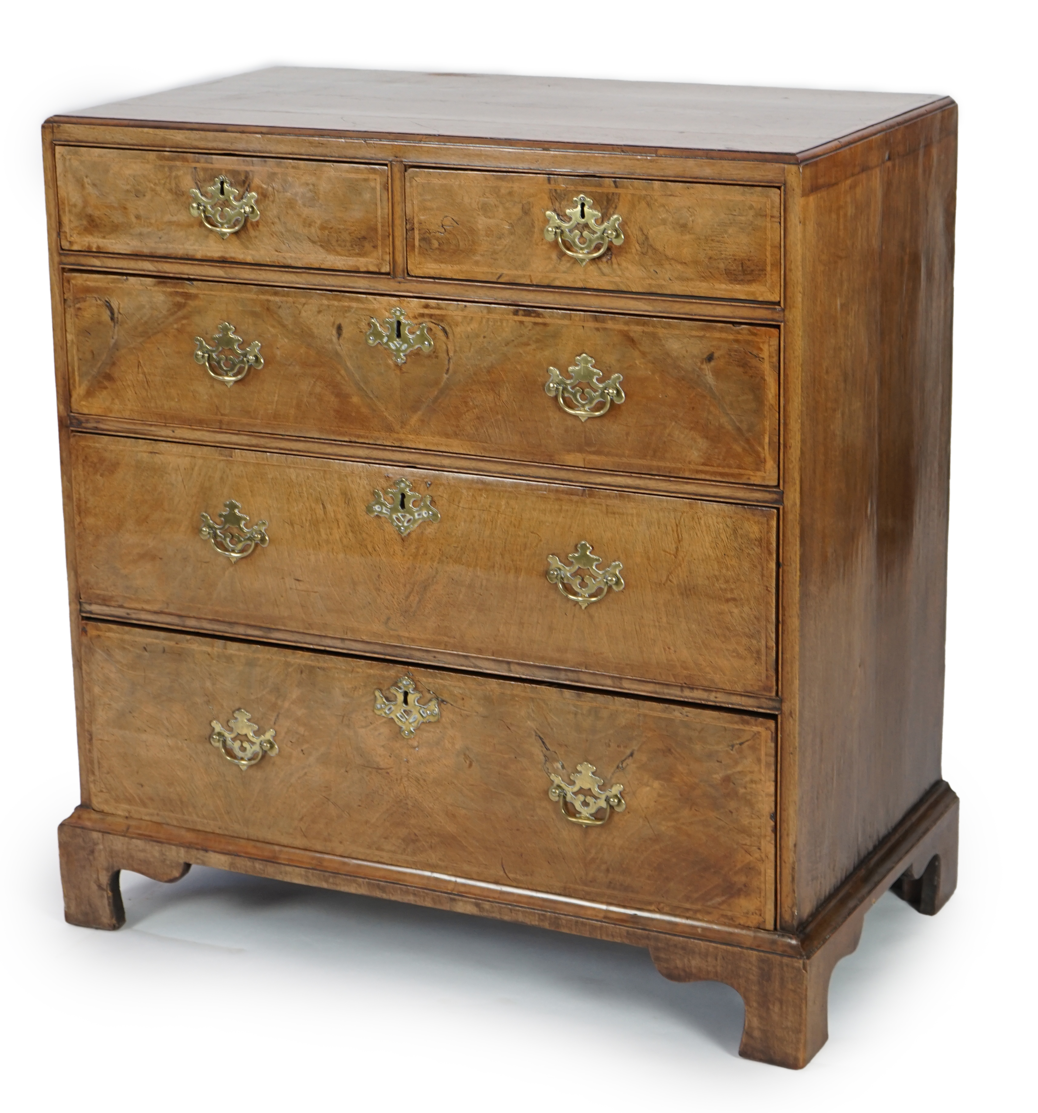 A George II walnut and feather banded caddy top chest